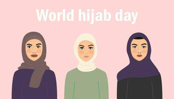 wereld hijab dag. vlak ontwerp, poster. folder, poster ontwerp. meisje in hijaab. voor uw ontwerp. vector