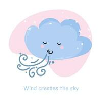 schattig wolk karakter. ansichtkaart met een motiverende inscriptie. vierkant. schijnen. lucht. roze achtergrond. baby schattig vector illustratie.