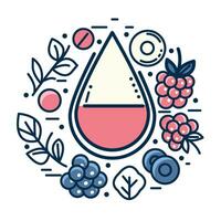 biologisch Product concept. fruit, bessen , essentieel olie, vitamines. vector illustratie in lijn kunst stijl Aan wit achtergrond.