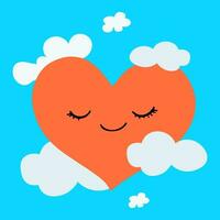 schattig kawaii hart Aan de wolken. vector illustratie.