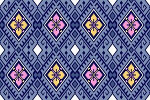 meetkundig Thais etnisch bloemen naadloos patroon in pixel kunst stijl. vector ontwerp voor kleding stof, tegel, tapijt, inpakken, borduurwerk, behang, en achtergrond