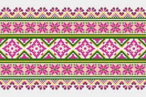 etnisch bloemen pixel kunst patroon. naadloos patroon vector ontwerp voor kleding stof, tapijt, tegel, borduurwerk, behang en achtergrond.