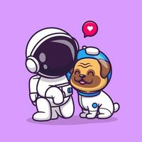 schattig astronaut met mopshond hond tekenfilm vector icoon illustratie. wetenschap dier icoon concept geïsoleerd premie vector. vlak tekenfilm stijl