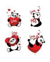 schattig panda wensen u een gelukkig Valentijnsdag dag. reeks van illustraties. groet kaart. vector. vector