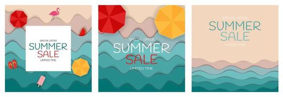 zomer verkoop papier gesneden sjabloon achtergrond collectie poster set. speciale aanbieding vectorillustratie vector