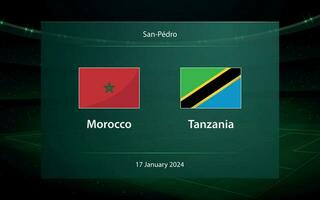 Marokko vs Tanzania. Amerikaans voetbal scorebord uitzending grafisch vector