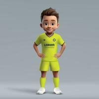 3d tekenfilm schattig jong voetbal speler in Amerikaans voetbal uniform vector