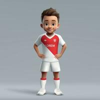 3d tekenfilm schattig jong voetbal speler in Amerikaans voetbal uniform vector