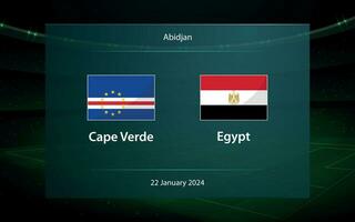 kaap verde vs Egypte. Amerikaans voetbal scorebord uitzending grafisch vector