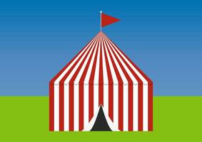 circus tent of carnaval tent met groen grond en blauw lucht achtergrond. vector