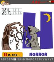 brief h van alfabet met verschrikking woord tekenfilm illustratie vector