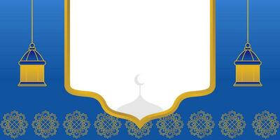 blauw Islamitisch achtergrond, met lantaarn ornamenten, mandala en vrij kopiëren ruimte Oppervlakte. vector sjabloon voor banier, groet kaart voor Islamitisch vakantie, eid al fitr, Ramadan, eid al-adha