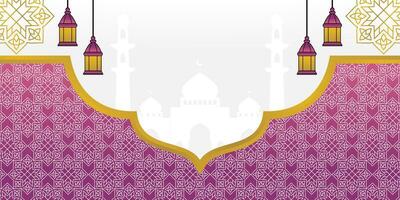 Purper Islamitisch achtergrond, met lantaarn ornament, mandala en moskee silhouet. vector sjabloon voor banier, groet kaart voor Islamitisch vakantie, eid al fitr, Ramadan, eid al-adha