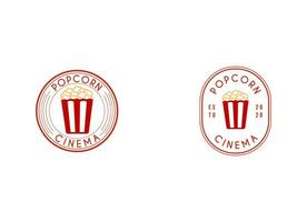 popcorn logo insigne met illustratie van popcorn in emmer vector