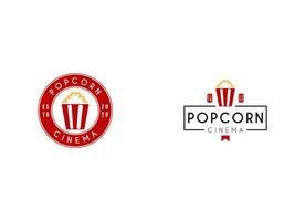 popcorn logo insigne met illustratie van popcorn in emmer vector