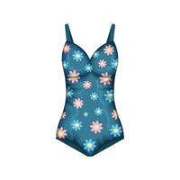 zwempak. Dames s Gesloten zwempak in blauw met bloemen. Dames s strand medeplichtig met madeliefjes. het baden kleren. vector illustratie geïsoleerd Aan een wit achtergrond