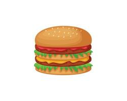 Hamburger. hamburger met kotelet, tomaten, kaas en salade Aan een sesam broodje. snel voedsel. vector illustratie geïsoleerd Aan een wit achtergrond