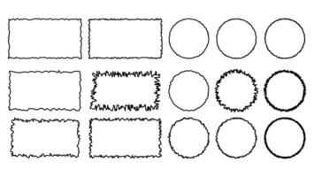 rechthoek gekarteld kader rand vector. ruw gescheurd grunge collage. Rust in vrede besnoeiing strip grens voor ambacht banier of tekst krassen set. blanco zwart gescheurd karton kostganger silhouet sjabloon verzameling vector