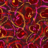 valentijnsdag dag neon fluorescerend patroon met schets harten, kraal snaren, verf vlekken, verf borstel slagen, halftone vormen. grunge structuur vector