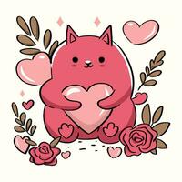vector illustratie schattig kat voor valentijnsdag dag liefde hart