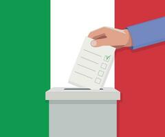 Italië verkiezing concept. hand- zet stemmen bulletin vector