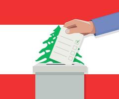 Libanon verkiezing concept. hand- zet stemmen bulletin vector