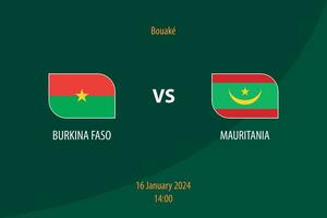 Burkina faso vs mauritania Amerikaans voetbal scorebord uitzending sjabloon vector