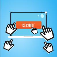 Clickbait. Cursors van de hand vliegen naar de laptop, druk op de knop. Digitale marketing. Platte vectorillustratie vector