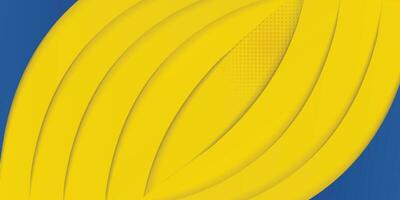 abstract geel en blauw meetkundig kromme overlappen laag achtergrond met halftone dots decoratie. modern horizontaal banier sjabloon ontwerp. pak voor omslag, kop, poster, banier, website, bedrijf vector