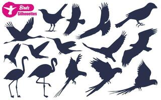 vliegend en zittend vogel silhouetten vector