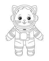 aanbiddelijk tekenfilm kat astronaut voor kleur bladzijde. hand- getrokken vector voorgevormd zwart en wit illustratie.