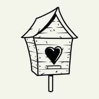 houten vogelhuisje met hart voor vogels. schets vector valentijnsdag dag illustratie