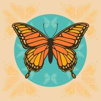 illustratie van een oranje en geel vlinder Aan een perzik kleur achtergrond. vector illustratie.