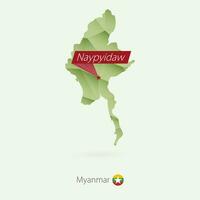 groen helling laag poly kaart van Myanmar met hoofdstad neepyidaw vector