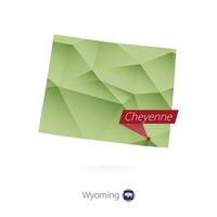 groen helling laag poly kaart van Wyoming met hoofdstad cheyenne vector