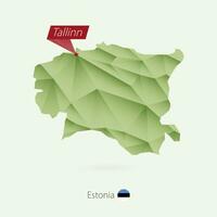 groen helling laag poly kaart van Estland met hoofdstad Tallinn vector