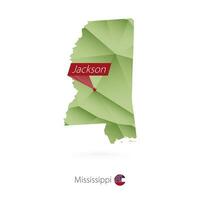 groen helling laag poly kaart van Mississippi met hoofdstad Jackson vector