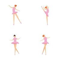 ballerina danser pictogrammen reeks tekenfilm vector. ballerina meisje in mooi houding vector