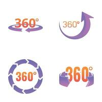 panorama 360 pictogrammen reeks tekenfilm vector. omwenteling drie honderd zestig mate vector