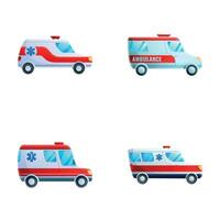 ambulance pictogrammen reeks tekenfilm vector. noodgeval voertuig vector