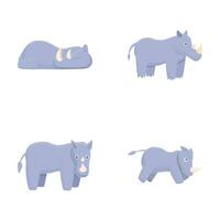tekenfilm neushoorn pictogrammen reeks tekenfilm vector. grijs neushoorn vector