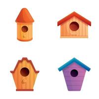 vogelhuisje pictogrammen reeks tekenfilm vector. verschillend houten vogelhuisje vector