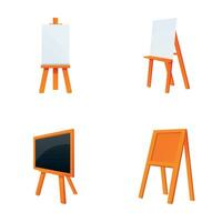 houten ezel pictogrammen reeks tekenfilm vector. verf bureau met blanco canvas vector