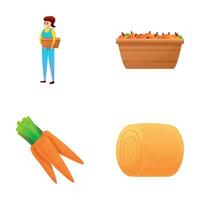 oogsten pictogrammen reeks tekenfilm vector. landbouw arbeider produceren voedsel Product vector