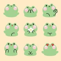 reeks van schattig kikker gezicht in divers poses gevoel Aan pastel achtergrond.reptiel dier karakter tekenfilm ontwerp.hand getrokken collectie.kawaii.vector.illustratie. vector