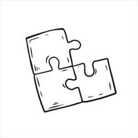 puzzel speelgoed. metafoor van oplossing, samenspel en vennootschap. getrokken een deel, kattebelletje deel. verbinding element. vector