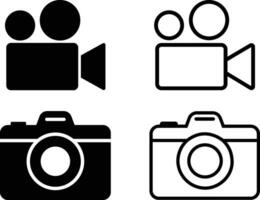 camera icoon in vlak, lijn solide stijl set. geïsoleerd Aan technologie teken, symbool gebruik voor fotograferen, video maker ontwerp element vector voor apps en website