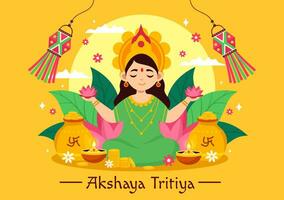 akshaya tritiya festival vector illustratie met een gouden kalash, kaars, pot en goud munten voor dhanteras viering in traditioneel Hindoe vakantie