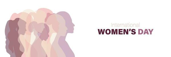 Internationale vrouwen dag spandoek. vlak ontwerp met vrouwen silhouetten. vector illustratie
