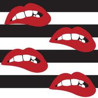 rood sexy lippen Aan wit achtergrond met zwart. bijten lippen vector illustratie